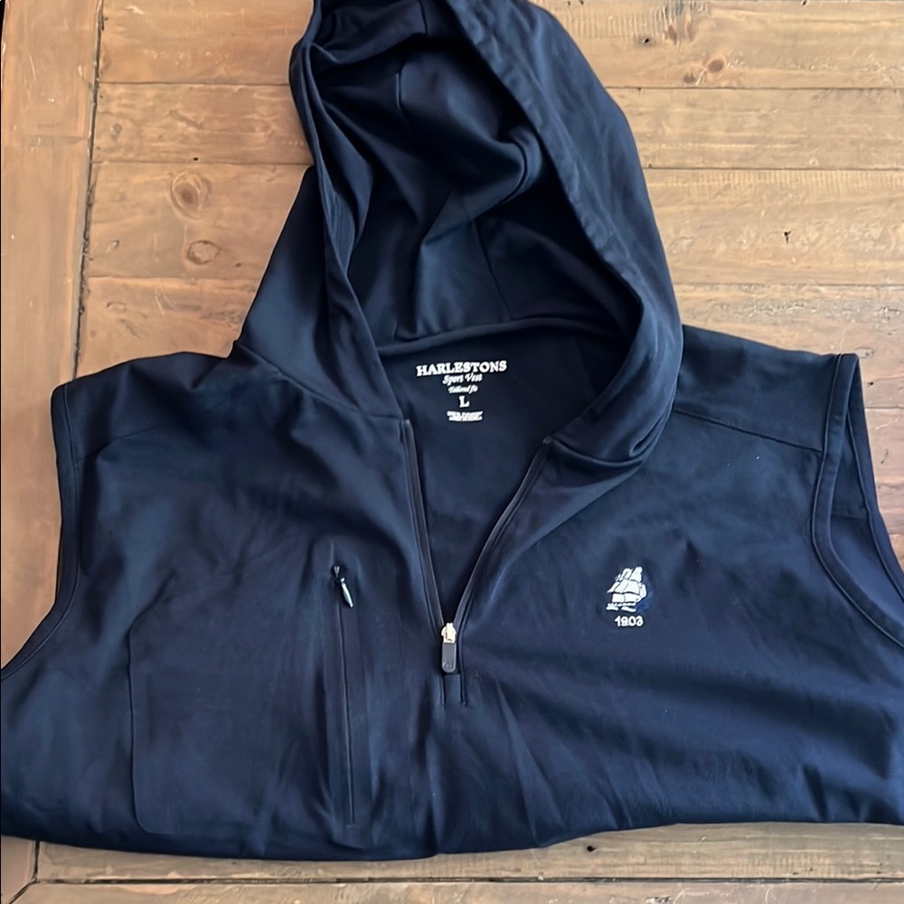 Navy Hooded Vest with Logo